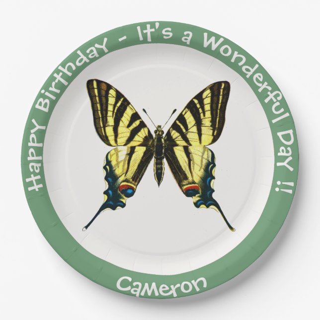 Plato De Papel Es una escarpada fiesta de cumpleaños de mariposas (Anverso)