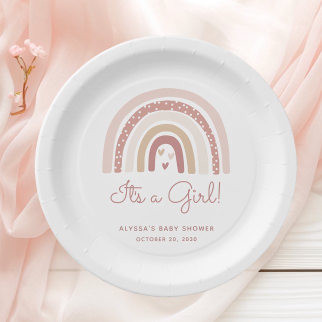 Plato De Papel Es una niña Baby Shower Boho Arcoíris (Subido por el creador)