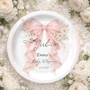 Plato De Papel Es una niña Cumpleaños lazo Coquette Ribbon Baby S