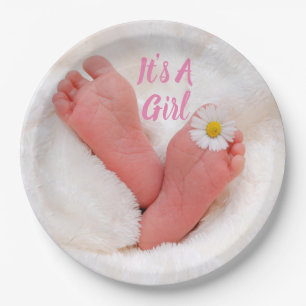 Plato De Papel Es una niña Pies de bebé con Daisy 