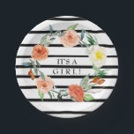 Plato De Papel Es una placa Baby Shower Floral y Stripes Chica<br><div class="desc">Es una placa de papel Chica Baby Shower Floral & Stripes.</div>