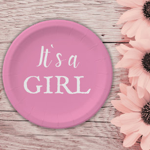Plato De Papel Es una tipografía Chica Niña Rosa Baby Shower