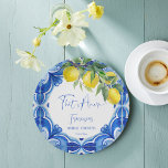 Plato De Papel Esa es una ducha italiana de novia con limón azul<br><div class="desc">Eso son las baldosas de Amore Blue Maiolica limones vintage ducha de novia italiana personalizada monograma impresión plancha de placas,  decoración de la mesa de la ducha con motivos mediterráneos con cítricos de la ducha de novia</div>