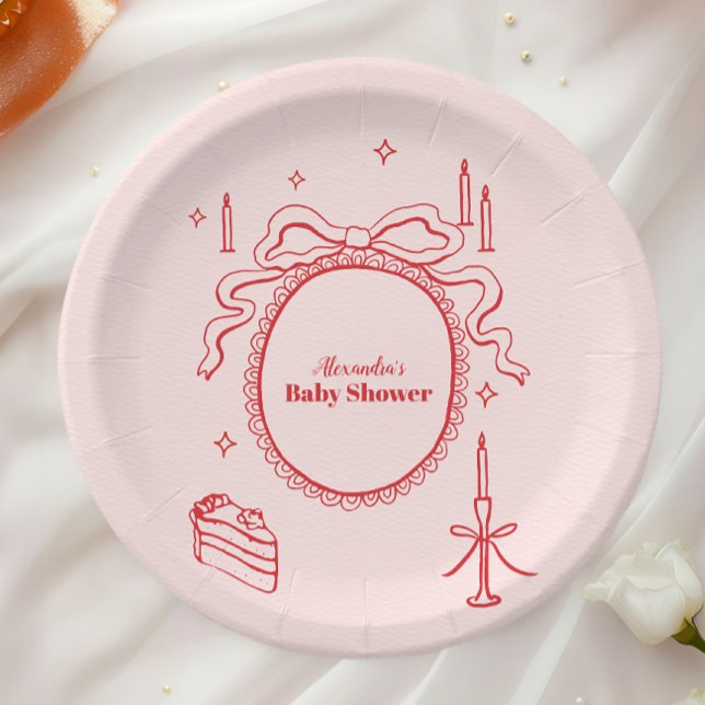 Plato De Papel Esbozar Baby Shower de doblado de mano dibujada (Subido por el creador)