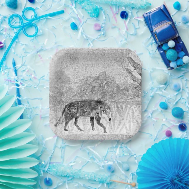 Plato De Papel Esbozo de Wolf Arte Animal Salvaje (Fiesta)