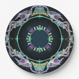 Plato De Papel Esbozo oceánico en neón sobre negro