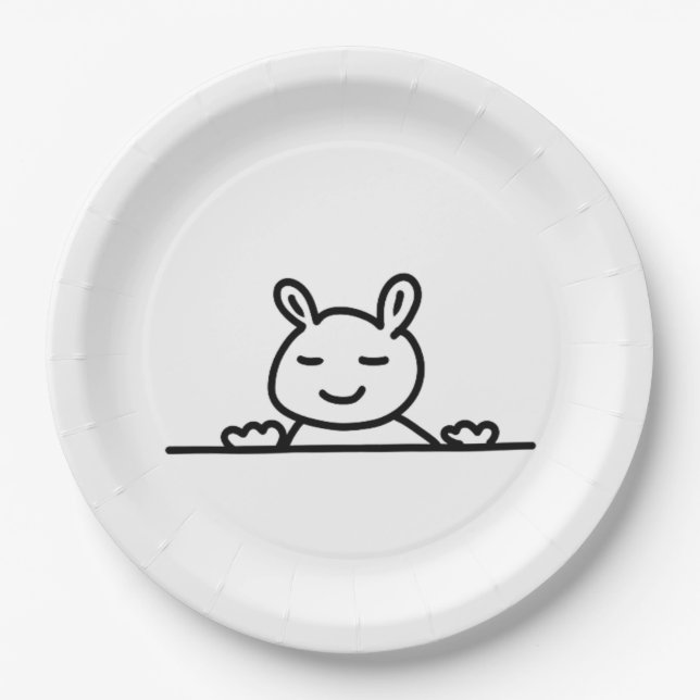 Plato De Papel Esbozo Personalizado de Conejo Peekaboo Classic (Anverso)