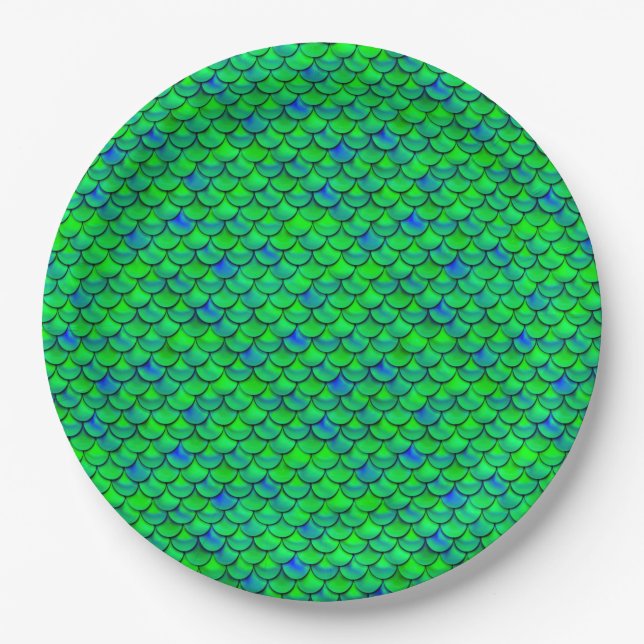Plato De Papel Escalas azules verdes caídas (Anverso)