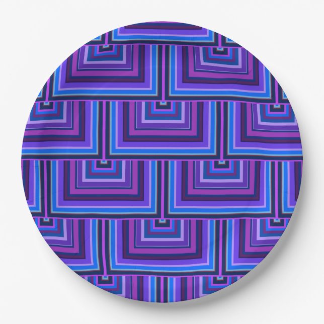 Plato De Papel Escalas cuadradas azules y violetas (Anverso)