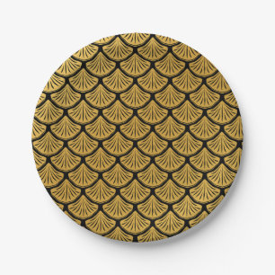 Plato De Papel Escalas de sirenas Art Deco - Negro y oro