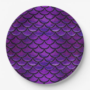 Plato De Papel Escalas de sirenas moradas y azules