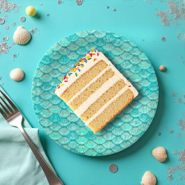 Plato De Papel Escalas verdes del mar de la sirena