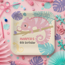 Plato De Papel Escalas y colas Cumpleaños del Reptil Chica