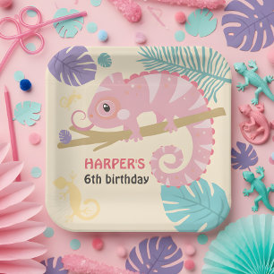 Plato De Papel Escalas y colas Cumpleaños del Reptil Chica