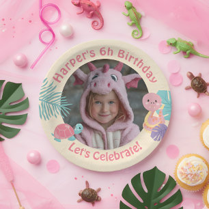 Plato De Papel Escalas y colas Cumpleaños del Reptil Chica