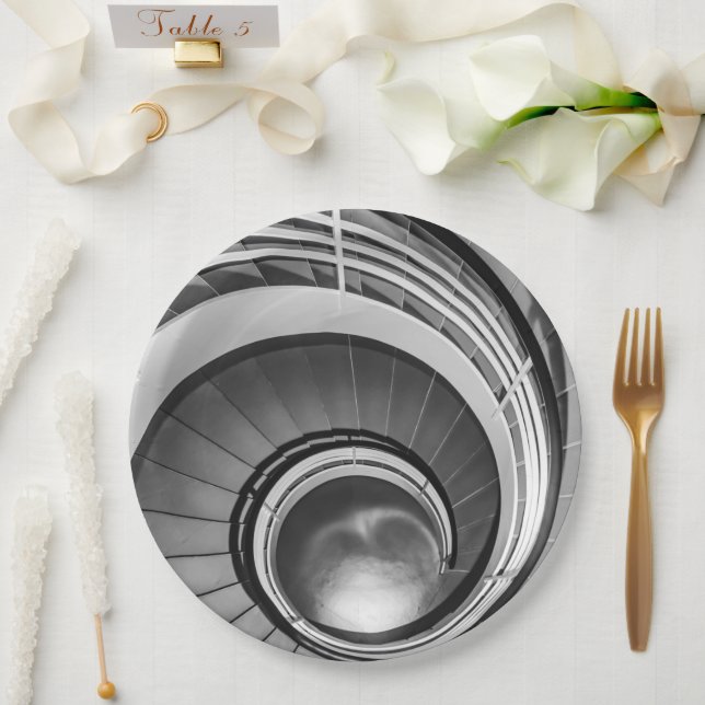 Plato De Papel Escalera circular BW (Boda)