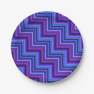 Plato De Papel Escaleras de rayas azules y violetas