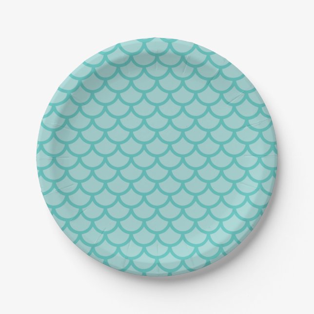 Plato De Papel Escamas de sirena turquesa fiesta de cumpleaños (Anverso)