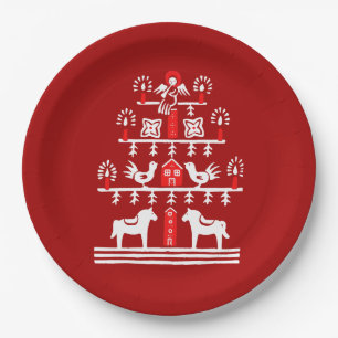 Plato De Papel Escándalo festivo lindo árbol de Navidad blanco ro