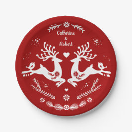 Plato De Papel Escándalo festivo lindo Navidad blanco rojo venado