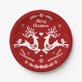 Plato De Papel Escándalo festivo lindo Navidad blanco rojo venado