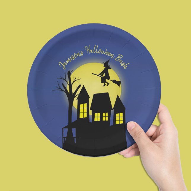 Plato De Papel Escandalosa Personalizado de Halloween en casa (halloween haunted house paper plate.)