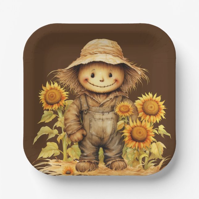 Plato De Papel Escarecrow con girasol (Anverso)