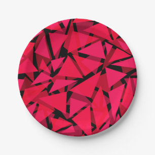 Plato De Papel escarlata de patrón rojo brillante, geométrico, ab