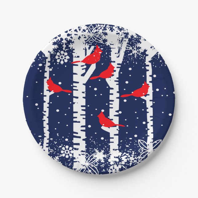 Plato De Papel Escena Cardinal De Invierno (Anverso)