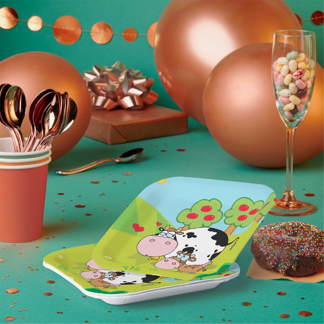 Plato De Papel Escena de granja de vaca y ternero (Subido por el creador)
