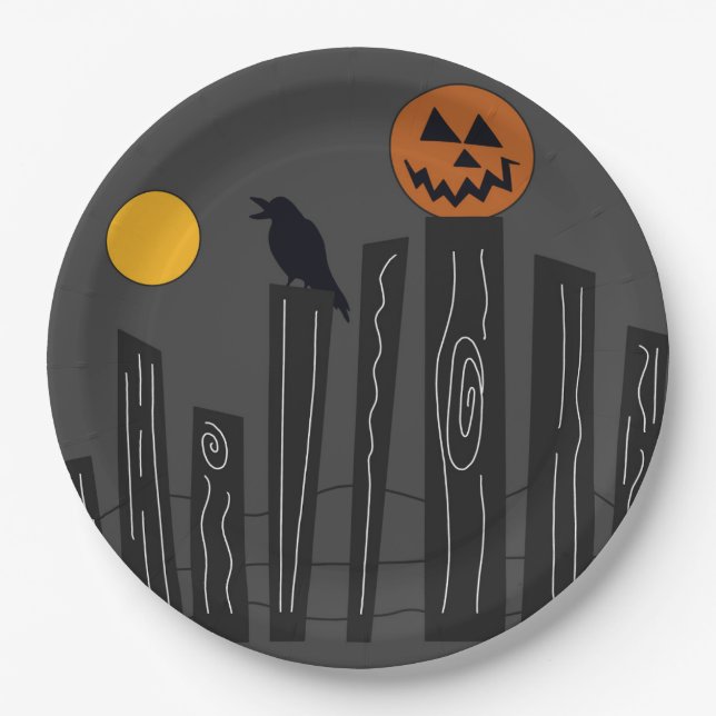 Plato De Papel Escena de Halloween en placas de papel (Anverso)
