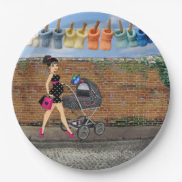 Plato De Papel Escena de la calle Polka-Dot