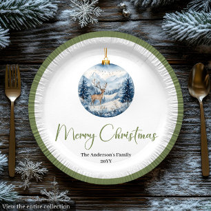 Plato De Papel Escena de Navidad Boho Elegante en Colores Terroso