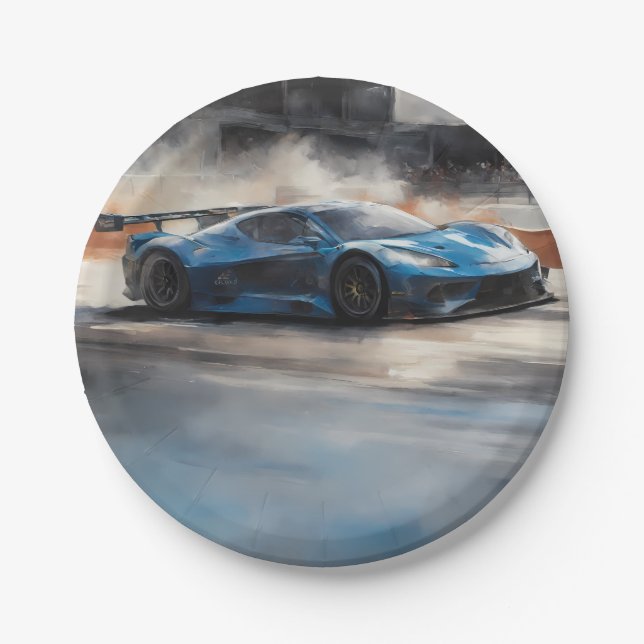 Plato De Papel Escena dinámica de raza urbana azul (Anverso)