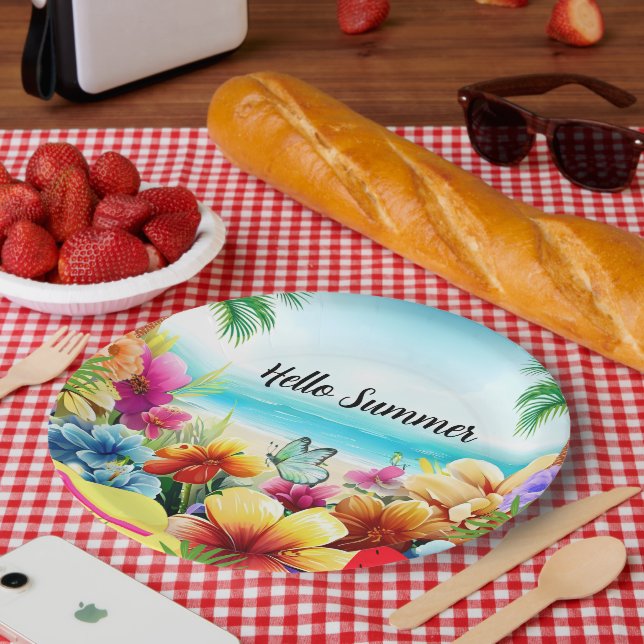 Plato De Papel Escena divertida en la playa de verano (Picnic)