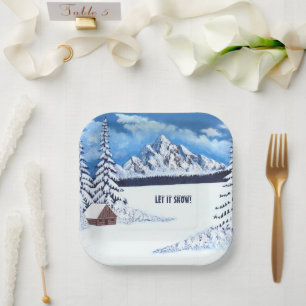 Plato De Papel Escena Maravillosa de Invierno