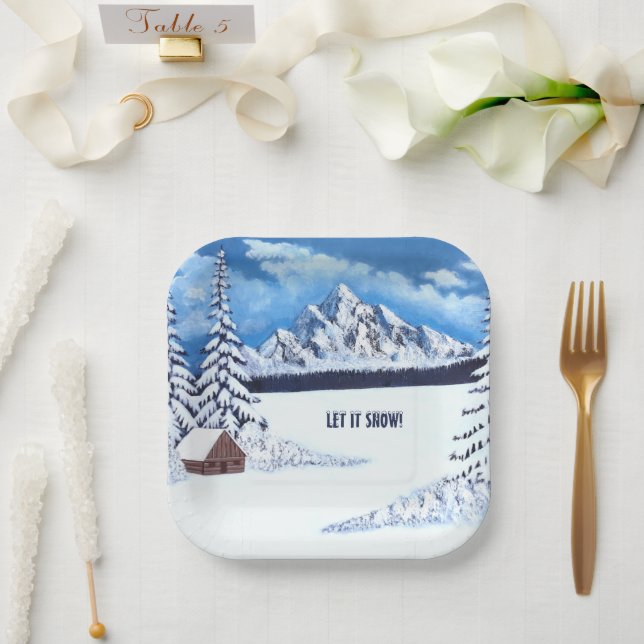 Plato De Papel Escena Maravillosa de Invierno (Boda)