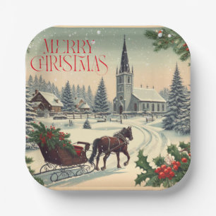 Plato De Papel Escena navideña clásica/vintage Mug