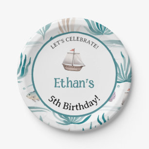 Plato De Papel Escena oceánica de acuarela suave