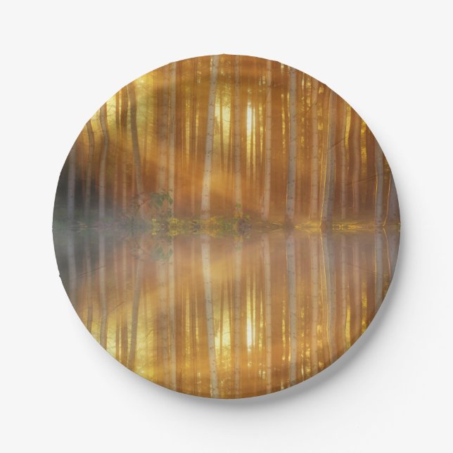 Plato De Papel Escenario de Bosque Misty (Anverso)