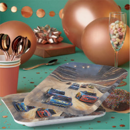 Plato De Papel Escenario de Carreras de luz de cruce colorida de