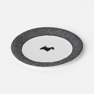 Plato De Papel Escocés gris del negro de la raspa de arenque