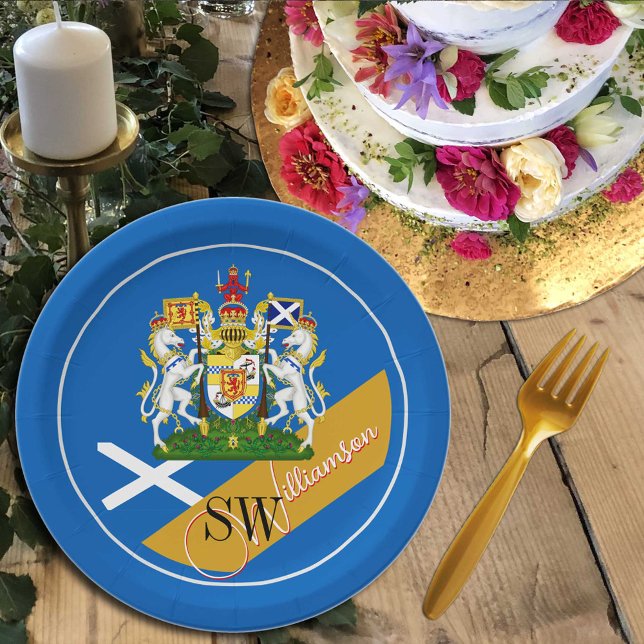 Plato De Papel Escocia y monograma, bandera escocesa/azul (Subido por el creador)