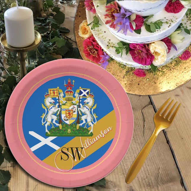 Plato De Papel Escocia y Monograma, Bandera escocesa / dama rosa (Subido por el creador)
