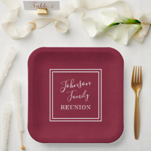 Plato De Papel Escritura de Borgoña para Reunión de tu Familia de