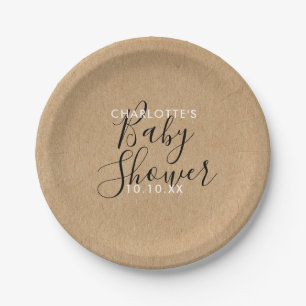 Plato De Papel Escritura elegante de Baby Shower neutro ruso