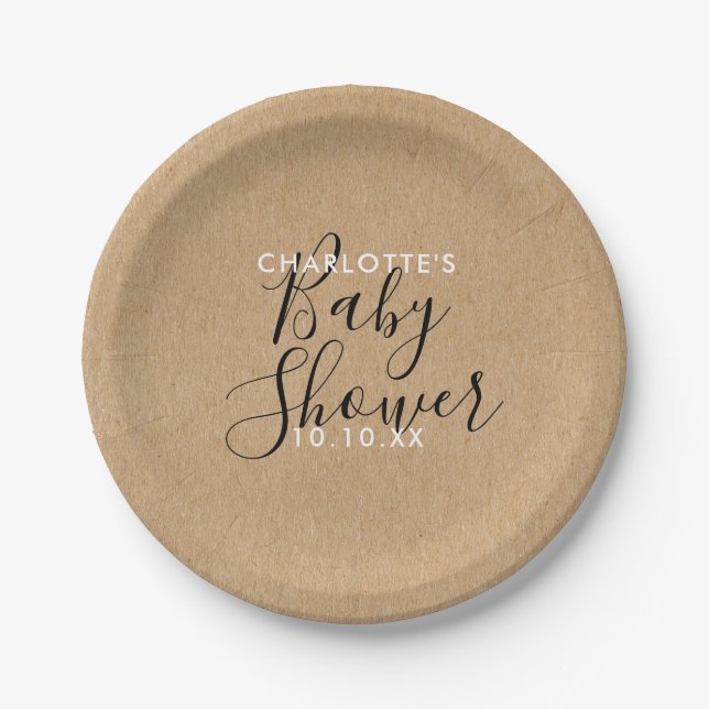 Plato De Papel Escritura elegante de Baby Shower neutro ruso (Anverso)