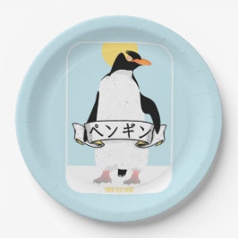 Plato De Papel Escritura pingüino japonesa que lee el pingüino