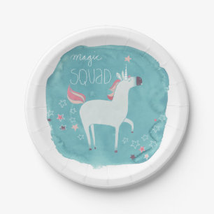 Plato De Papel Escuadrón mágico de unicornio