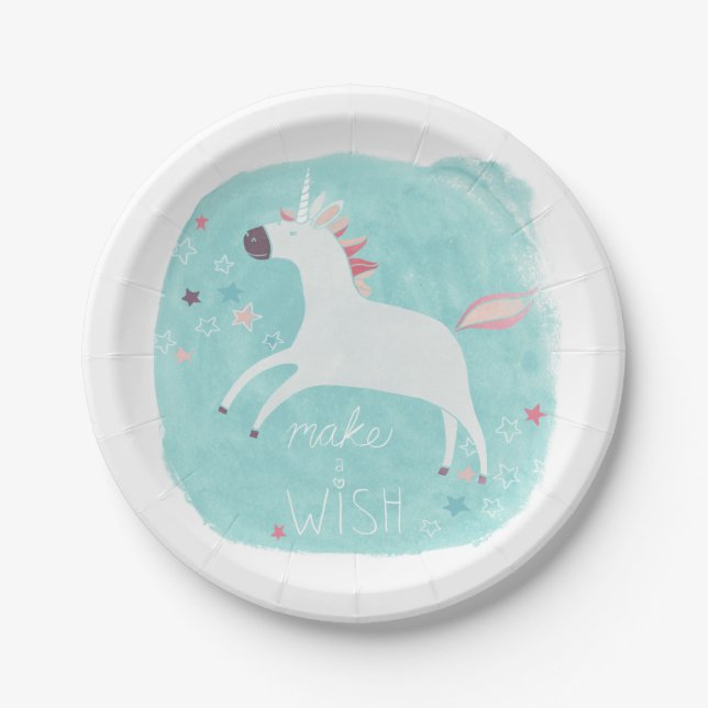 Plato De Papel Escuadrón mágico de unicornio - Hacer un deseo (Anverso)